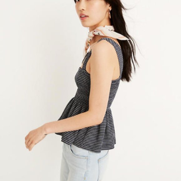 Texture & Thread Smocked Peplum Tank Top in Stripe - Picture 2 of 5